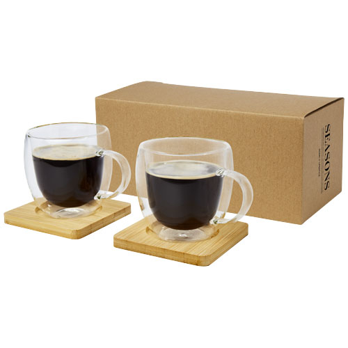 2 pièces en verre publicitaires 250 ml sous-verre en bambou Manti Translucide et Naturel